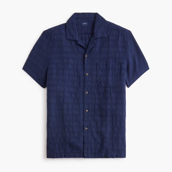 New JCREW Size L Short Sleeve Textured Camp Shirt in Navy $89 CJ001 - Picture 1 of 7